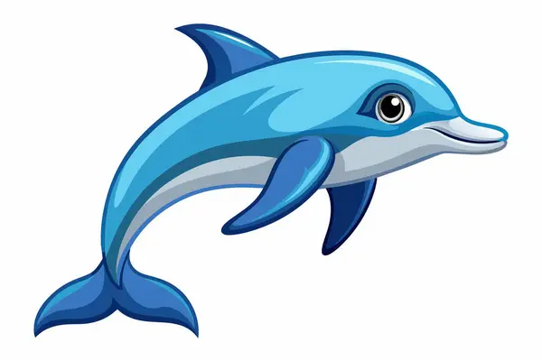 Yunus çizimi beyaz arkaplanda izole edildi. Deniz hayatı kavramı, mutlu yunus, suda yaşayan hayvan çizimi. Tasarım için yazdır, simge, logo, şablon