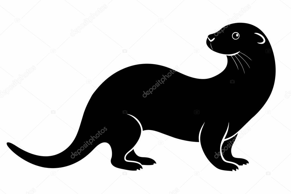 Black silhouette of a sea otter isolated on a white background. Concept of wild animal illustration, minimalist style. Print, icon, logo, template, pictogram, element for design.