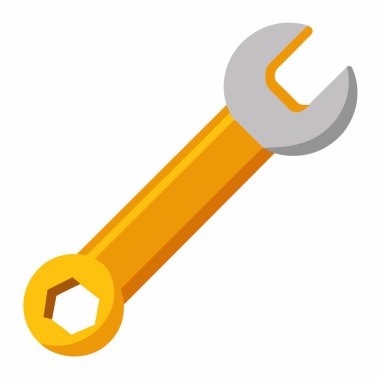 Beyaz arka planda izole edilmiş, sapı olan çizgi film anahtarı. El aleti illüstrasyon mekaniği ya da tamir işi kavramı basit ve cüretkar bir stildir. Yazdır, tasarım için öge.