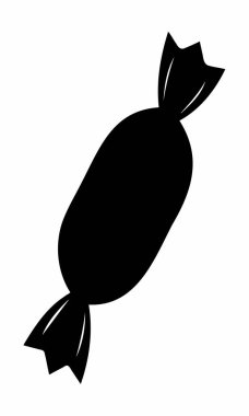 Siyah bir şeker silueti. Beyaz arka planda izole edilmiş. Basit bir bonbon tasarımı. Şeker kavramı, minimalizm, ikon ikonu. Yazdırma, tasarım ögesi, şablon, logo.