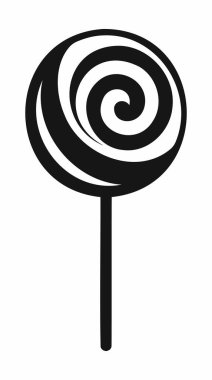 Girdap desenli siyah bir lolipop silueti. Beyaz arka planda izole edilmiş. Minimalist tarzda tatlı bir şeker ikonu. Şekerleme konsepti, tatlı. Yazdır, tasarım ögesi.