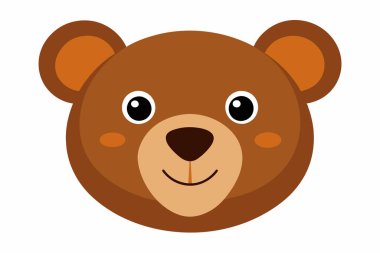 Kahverengi oyuncak ayı yüzlü, büyük gözlü ve beyaz arka planda izole edilmiş bir gülümsemesi olan. Şirin peluş bebek ayı kafası. Çocuk oyuncakları, çocukluk, eğlence, oyun, oyun zamanı. Yazdır, simge, tasarım ögesi