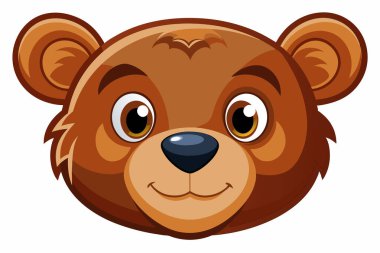 Kahverengi oyuncak ayı yüzlü, büyük gözlü ve beyaz arka planda izole edilmiş bir gülümsemesi olan. Şirin peluş bebek ayı kafası. Çocuk oyuncakları, çocukluk, eğlence, oyun, oyun zamanı. Yazdırma, simge, tasarım elemanı. Grafik sanatı