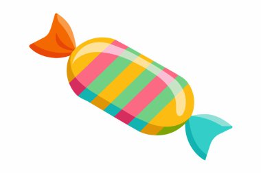 Beyaz arka planda izole edilmiş renkli paketlenmiş şeker. Bonbon dizaynı. Tatlılar, şekerlemeler ve eğlenceli ikramlar. Yazdır, tasarım elemanı. Grafik sanatı