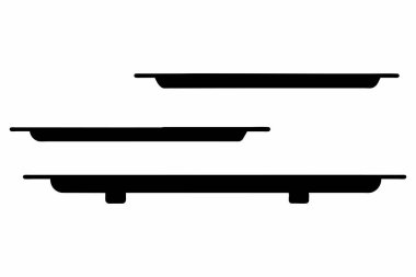 Beyaz arka planda siyah yüzen raflar. Basit tasarımı olan minimalist raf ünitesi. Ev dekorasyonu, organizasyon, depolama, mobilya, iç tasarım kavramı. Grafik sanatı