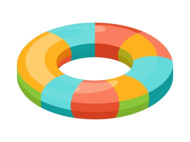 Parlak renkli şişirilebilir yüzme halkası. Yaz yüzüşü için renkli yüzük. Yaz kavramı, havuz eğlencesi, tatil, su güvenliği. Grafik sanatı. Beyaz arka planda izole edilmiş. Yazdır, tasarım ögesi