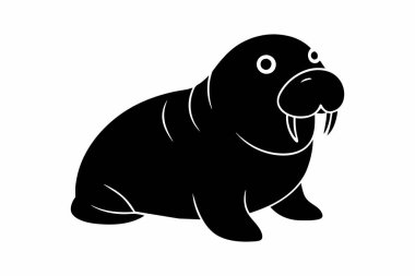 Beyaz bir arka planda izole edilmiş bir deniz ayısı silueti. Basit bir tasarım içinde siyah deniz aygırı çizimi. Hayvan tasviri kavramı, deniz yaşamı, minimalist tasarım, vahşi yaşam simgesi.