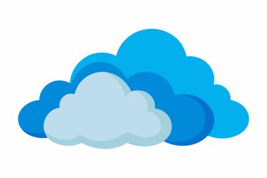 Çizgi film mavi bulut çizimi ve soyut tasarım. Hava, gökyüzü, doğa, sanat konsepti. Beyaz arkaplanda izole.