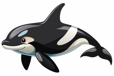 Katil balina beyaz arka planda izole edilmiş. Okyanus yaratığı illüstrasyonu, minimalist stil, deniz yaşamı, balina. Yazdır, simge, dijital sanat