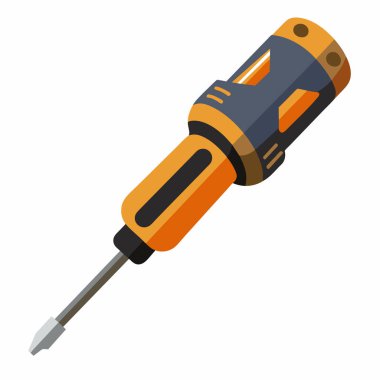 Tornavida beyaz arkaplanda izole edildi. Turuncu saplı ve gri uçlu klasik bir alet tasviri. Donanım kavramı, DIY, tamirci, bakım. Tasarım için yazdır, simge, logo, element..