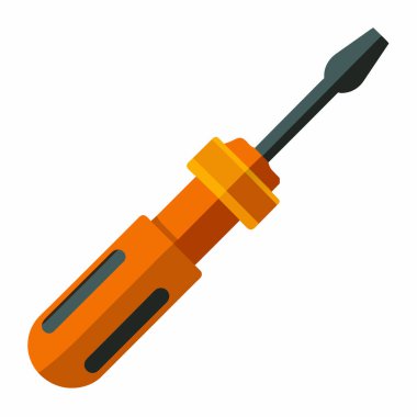 Tornavida beyaz arkaplanda izole edildi. Turuncu saplı ve gri uçlu klasik bir alet tasviri. Donanım kavramı, DIY, tamirci, bakım. Tasarım için yazdır, simge, logo, element..