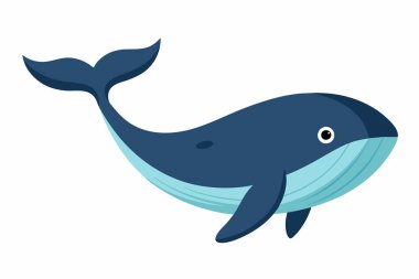 Mavi balina beyaz arka planda izole edilmiş. Okyanus hayvanlarının tasviri, deniz yaşamı, su altı, çocuk sanatı. Yazdırma, simge, logo, dijital sanat, tasarım ögesi.