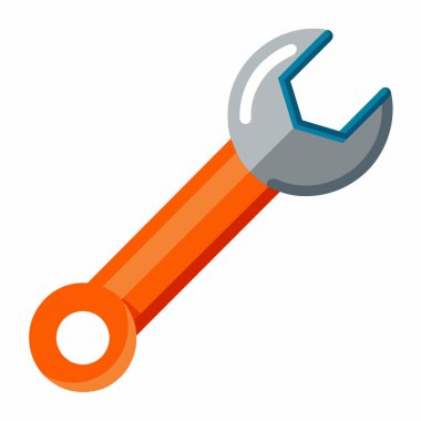 Beyaz arka planda izole edilmiş, sapı olan çizgi film anahtarı. El aleti illüstrasyon mekaniği ya da tamir işi kavramı basit ve cüretkar bir stildir. Yazdır, tasarım için öge.