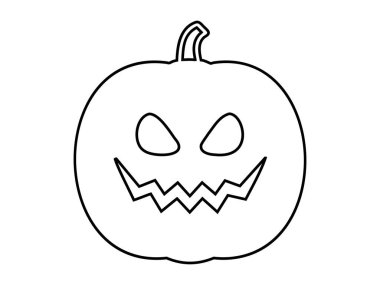 Cadılar Bayramı balkabağının siyah çizgisi. Tehditkar sırıtışıyla Jack-o-fener. Beyaz arka planda izole edilmiş. Cadılar Bayramı kavramı, şenlikli dekor, ürkütücü sembol. Yazdırma, tasarım ögesi, renklendirme sayfası