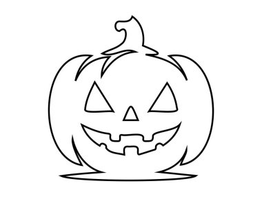 Cadılar Bayramı balkabağının siyah çizgisi. Tehditkar sırıtışıyla Jack-o-fener. Beyaz arka planda izole edilmiş. Cadılar Bayramı kavramı, şenlikli dekor, ürkütücü sembol. Yazdırma, tasarım ögesi, renklendirme sayfası