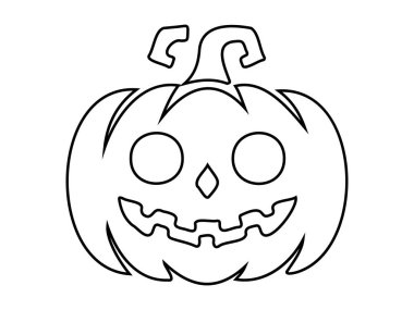 Cadılar Bayramı balkabağının siyah çizgisi. Tehditkar sırıtışıyla Jack-o-fener. Beyaz arka planda izole edilmiş. Cadılar Bayramı kavramı, şenlikli dekor, ürkütücü sembol. Yazdırma, tasarım ögesi, renklendirme sayfası