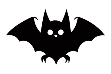 Beyaz arka planda izole edilmiş siyah bir yarasa silueti. Gece vahşi yaşam kavramı, Cadılar Bayramı sembolü, minimalist stil, gizemli yaratık. Yazdır, simge, tasarım ögesi.
