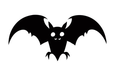 Beyaz arka planda izole edilmiş siyah bir yarasa silueti. Gece vahşi yaşam kavramı, Cadılar Bayramı sembolü, minimalist stil, gizemli yaratık. Yazdır, simge, tasarım ögesi.