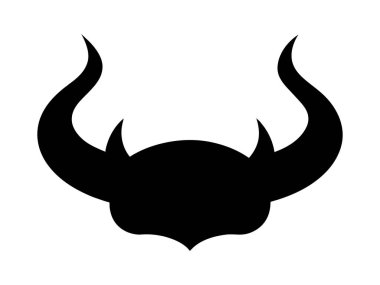 Kıvrımlı şekilli boynuzların siyah silueti. Şeytan Boynuzları. Cadılar Bayramı kavramı, kötülük, fantezi, ürkütücü, dehşet. Beyaz arka planda izole edilmiş. Yazdır, tasarım ögesi.