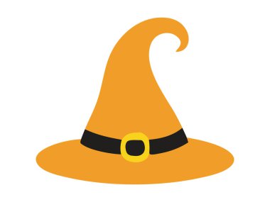 Cadı şapkası beyaz arka planda izole edilmiş. Büyücü şapkası. Fantezi aksesuar kavramı, sihirli eşya, Cadılar Bayramı, minimalist tarz, büyüleyici sembol. Yazdır, tasarım ögesi.