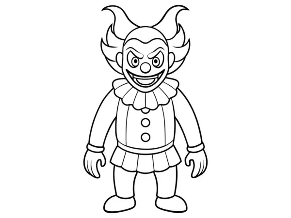 Beyaz bir arka planda, tüyler ürpertici bir sırıtışı olan kötü bir palyaço çizgisi. Cadılar Bayramı konsepti, sirk göstericisi, korku, ürkütücü karakter. Yazdırma, sanat, tasarım ögesi, illüstrasyon