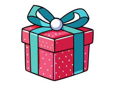 Beyaz arka planda izole edilmiş bir kurdelesi olan Noel hediyesi kutusu. Şimdiki zaman kavramı, kutlama ambalajı, bayram hediyesi, minimalist tarz. Yazdır, simge, tasarım ögesi.