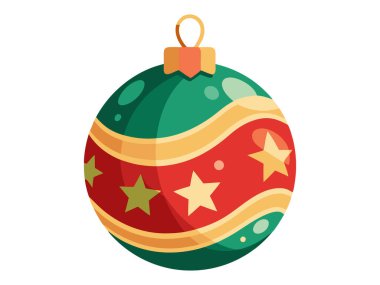 Beyaz arka planda izole edilmiş renkli desenli Noel süsü. Tatil dekorasyonu, bayram mevsimi, kış kutlaması, minimalist tarz. Yazdır, tasarım ögesi.