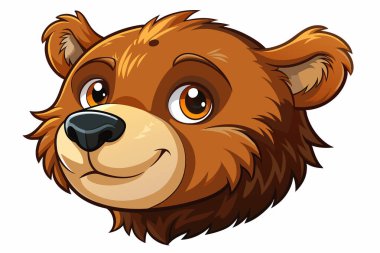 Kahverengi oyuncak ayı yüzlü, büyük gözlü ve beyaz arka planda izole edilmiş bir gülümsemesi olan. Şirin peluş bebek ayı kafası. Çocuk oyuncakları, çocukluk, eğlence, oyun, oyun zamanı. Yazdırma, simge, tasarım elemanı. Grafik sanatı