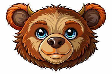 Kahverengi oyuncak ayı yüzlü, büyük gözlü ve beyaz arka planda izole edilmiş bir gülümsemesi olan. Şirin peluş bebek ayı kafası. Çocuk oyuncakları, çocukluk, eğlence, oyun, oyun zamanı. Yazdırma, simge, tasarım elemanı. Grafik sanatı