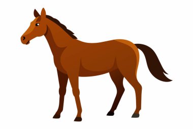 Beyaz arka planda zarif kahverengi at çizimi. At güzelliği konsepti, görkemli hayvan, binicilik teması, minimalist tarz. baskı, simge, logo, tasarım için element.