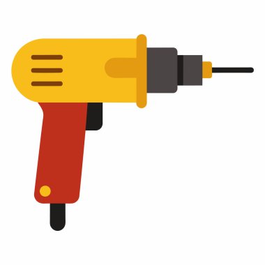 Beyaz arka planda izole edilmiş yeşil ve sarı elektrikli çekiç matkabı. Alet konsepti, inşaat, loş projeler, ev geliştirme. baskı, simge, logo, illüstrasyon, dijital grafik.