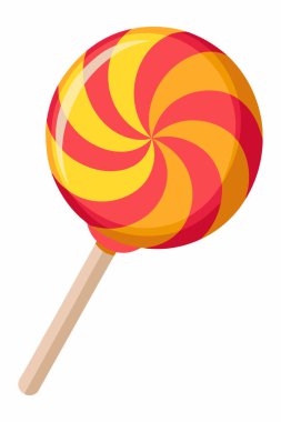 Beyaz arka planda izole edilmiş girdap desenli renkli bir lolipop. Minimalist tarzda tatlı şekerler. Şekerleme konsepti, tatlı. Yazdır, tasarım ögesi