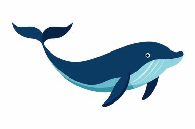 Mavi balina beyaz arka planda izole edilmiş. Okyanus hayvanlarının tasviri, deniz yaşamı, su altı, çocuk sanatı. Yazdırma, simge, logo, dijital sanat, tasarım ögesi.