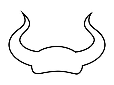 Eğri şekilli şeytan boynuzlarının siyah çizgisi. Şeytan Boynuzları. Cadılar Bayramı kavramı, kötülük, fantezi, ürkütücü, dehşet. Beyaz arka planda izole edilmiş. Yazdır, tasarım ögesi.