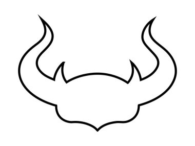 Eğri şekilli şeytan boynuzlarının siyah çizgisi. Şeytan Boynuzları. Cadılar Bayramı kavramı, kötülük, fantezi, ürkütücü, dehşet. Beyaz arka planda izole edilmiş. Yazdır, tasarım ögesi.