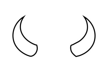 Eğri şekilli şeytan boynuzlarının siyah çizgisi. Şeytan Boynuzları. Cadılar Bayramı, kötülük, fantezi, ürkütücü konsept. Beyaz arka planda izole edilmiş. Yazdır, tasarım ögesi.