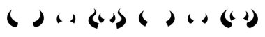 Kıvrımlı şekilli şeytan boynuzlarından oluşan siyah siluetler. Şeytan Boynuzları. Cadılar Bayramı, kötülük, fantezi, ürkütücü, korku konsepti. Beyaz arka planda izole edilmiş. Yazdır, tasarım ögesi.