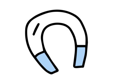 Mavi uçlu at nalı mıknatısı, minimalist tarzda tasarlanmış. Manyetizma kavramı, fizik, fen eğitimi, okul malzemeleri. Yazdır, Simge, Tasarım Elemanı. Okula Dönüş.