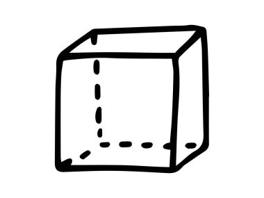 Siyah-beyaz bir küpün basit tasviri, minimalist bir tasarıma sahip geometrik bir figür sergiliyor. Matematik, geometri, şekiller ve eğitim kavramı. Okula Dönüş.