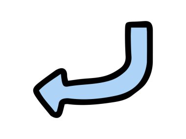 Mavi kıvrımlı ok çizimi beyaz arka planda izole edilmiş. Yönlendirme, yön bulma, işaretleme, basit tasarım. Yazdır, simge, tasarım ögesi.