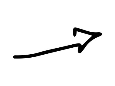 Beyaz arka planda izole edilmiş siyah el çizimi ok sembolü. Yönlendirme, yön bulma, minimalist simge ve basit tasarım ögesi kavramı.