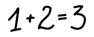 El yazısıyla yazılmış siyah matematik denklemi 1 artı 2 eşittir beyaz zemin üzerinde izole edilmiş 3. Matematiksel semboller kavramı, öğretim, eğitim, öğrenme araçları, minimalist tarz. Yazdır, tasarım ögesi.