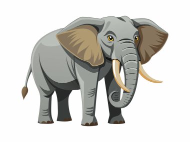 Beyaz arka planda izole edilmiş renkli bir Afrika fili tasviri. Vahşi yaşam kavramı, büyük memeliler, Afrika faunası, hayvan koruması. Simge, logo, yazdırma, tasarım ögesi
