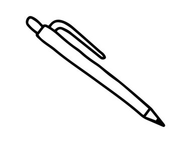 Beyaz arka planda izole edilmiş siyah bir kalem. Yazı aleti, kırtasiye, minimalist stil, ofis enstrümanı kavramı. Yazdırma, simge, tasarım elemanı. Renk sayfası.