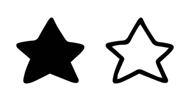 Siyah ve beyaz yıldız silueti ve beyaz arka planda izole edilmiş ana hatlar. Minimalist simge konsepti, gök şekli, basit tasarım, modern dekorasyon.