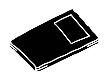 Beyaz arka planda izole edilmiş siyah bir defter silueti. Okul malzemeleri, kırtasiye malzemeleri, asgari tasarım. Yazdır, simge, tasarım ögesi.