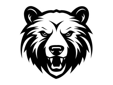 Siyah ve Beyaz Ayı Kafa Silueti Beyaz Arkaplan 'da izole edilmiş. Vahşi Yaşam, Vahşi Yırtıcı, İkonik Hayvan, Grafik Tasarım Elementi Yazdırma, Logo ve Dekorasyon.