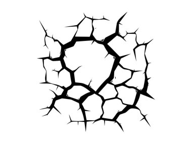 Çatlak Dünya 'nın Siyah Silueti Beyaz Arkaplanda İzole Edildi. Kuraklık İllüstrasyonu, Kırık Zemin, Çevre Sorunları, Doğal Felaket, Tasarım Elementi.