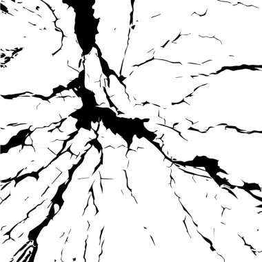 Çatlak Yüzeyin Siyah ve Beyaz Silueti. Kırılma Çizimi Kavramı, Soyut Desen, Minimalist Tasarım Elementi.