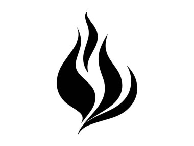 Soyut alevlerin siyah silueti beyaz arka planda izole edilmiş. Ateş illüstrasyonu kavramı, alev tasarımı, minimalist stil, dekoratif element.